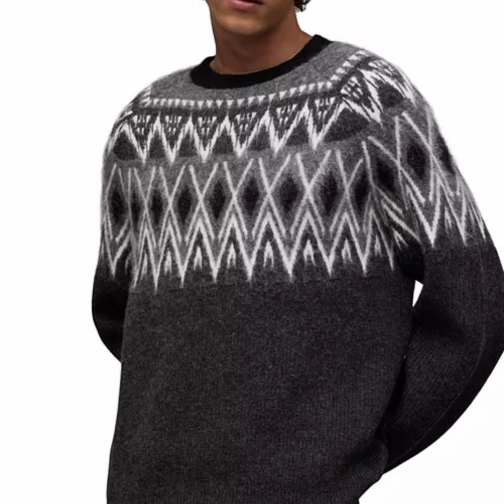 All Saints Men's Gray Patterned Sweater